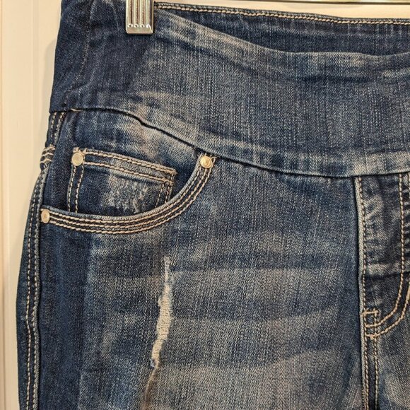 Jag Jeans High Rise Skinny Distressed Pull-On Jeans Dark Wash Blue Women's SZ 6 - Picture 6 of 16